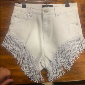 AKIRA Light Blue Fringe Denim Shorts NWT Size Small Festival Western